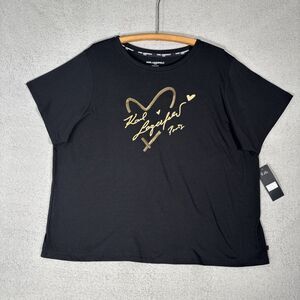 NWT Karl Lagerfeld T Shirt Women’s Size 2X Black Logo Sequins Fashion MRSP $50